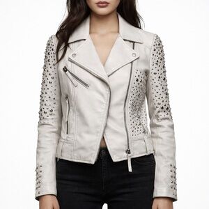 ✨ Embellished Lambskin Leather Biker Jacket ✨ NWOT